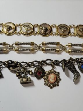 Vintage-Inspired Gold Tone and Bronze Charm Bracelet Lot